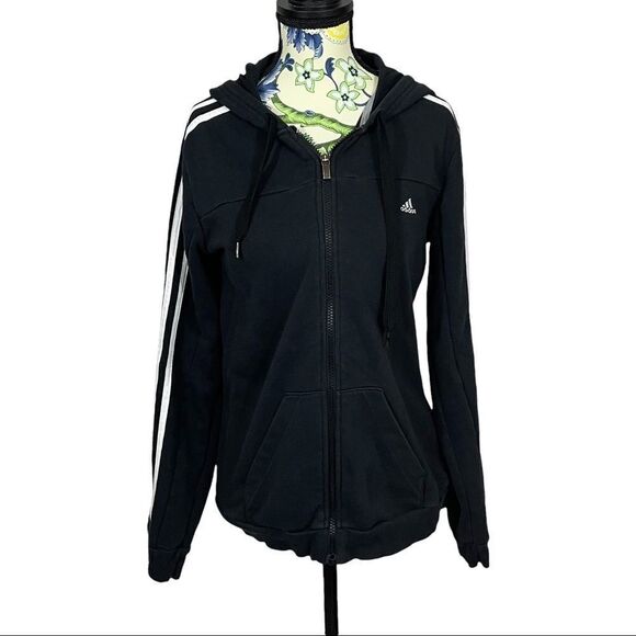 Adidas Zipper Hoodie Black/White Size S - Picture 1 of 2